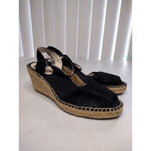 Abeo Black Sparkle Espadrille Wedge Sandals Ankle Strap Women's Size 9